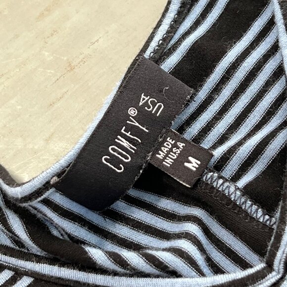 Comfy USA Tunic Size Medium Black Blue Striped Pattern Modal Rayon Lagenlook - Picture 3 of 6